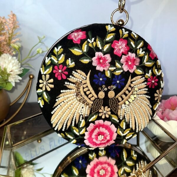 Round Embroidery Clutch