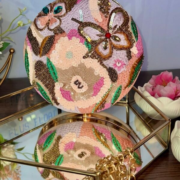 Round Embroidery Clutch